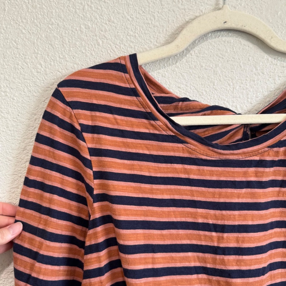 Pact Organic Cotton Striped Long Sleeve Twist Back Top Navy Orange Womens Medium - Picture 8 of 9